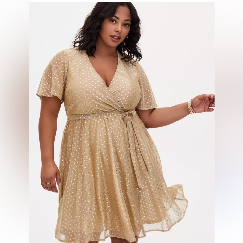 Torrid Elegant Gold Dot Wrap Sequin Dress Size 2